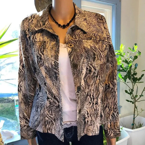 Vintage Y2K Cynthia Max Leopard print Women Denim Button Up Jacket size L - Picture 4 of 9